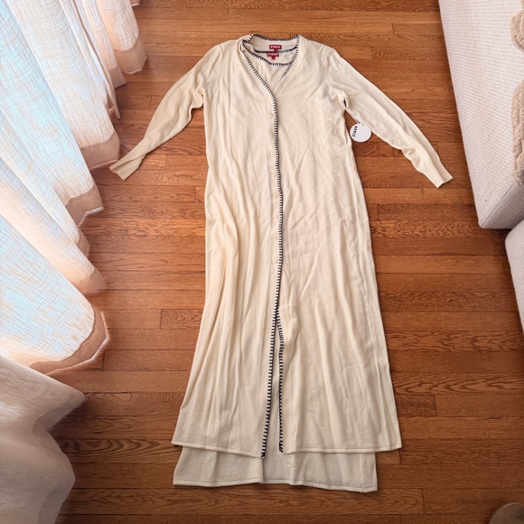 STAUD Cream Long Sleeve Dress and cardigan set with Black Trim - Picture 2 of 5